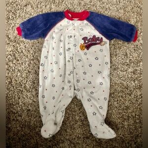 Star Print “Baby League” Fleece Sleeper